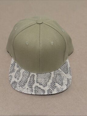 NWT Lids Olive Green Snapback Hat with White Snake-Print Brim